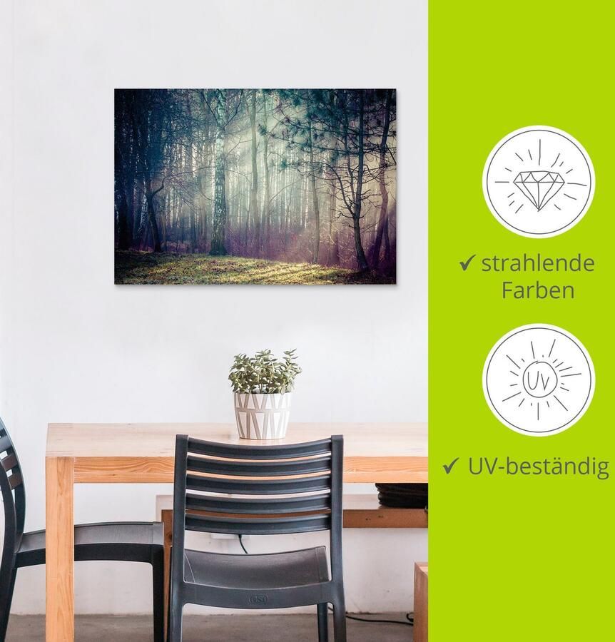 Artland Aluminium dibond print Zonnestralen in het bos geschikt voor binnen en buiten buitenafbeelding - Foto 3