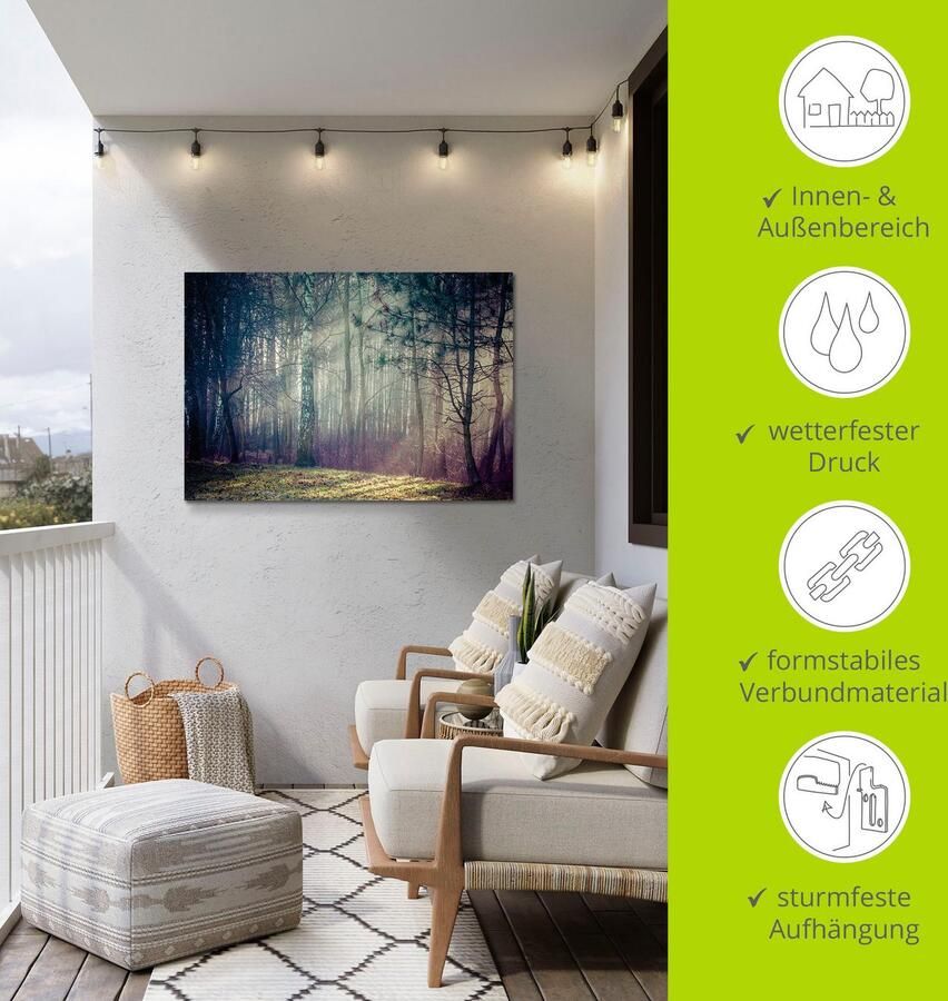 Artland Aluminium dibond print Zonnestralen in het bos geschikt voor binnen en buiten buitenafbeelding - Foto 5