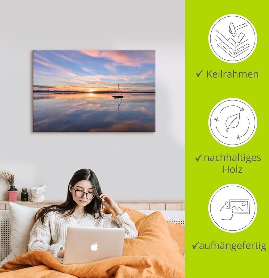Artland Artprint Zonsondergang aan het Starnberger meer II als artprint van aluminium artprint op linnen muursticker of poster in verschillende maten - Foto 3