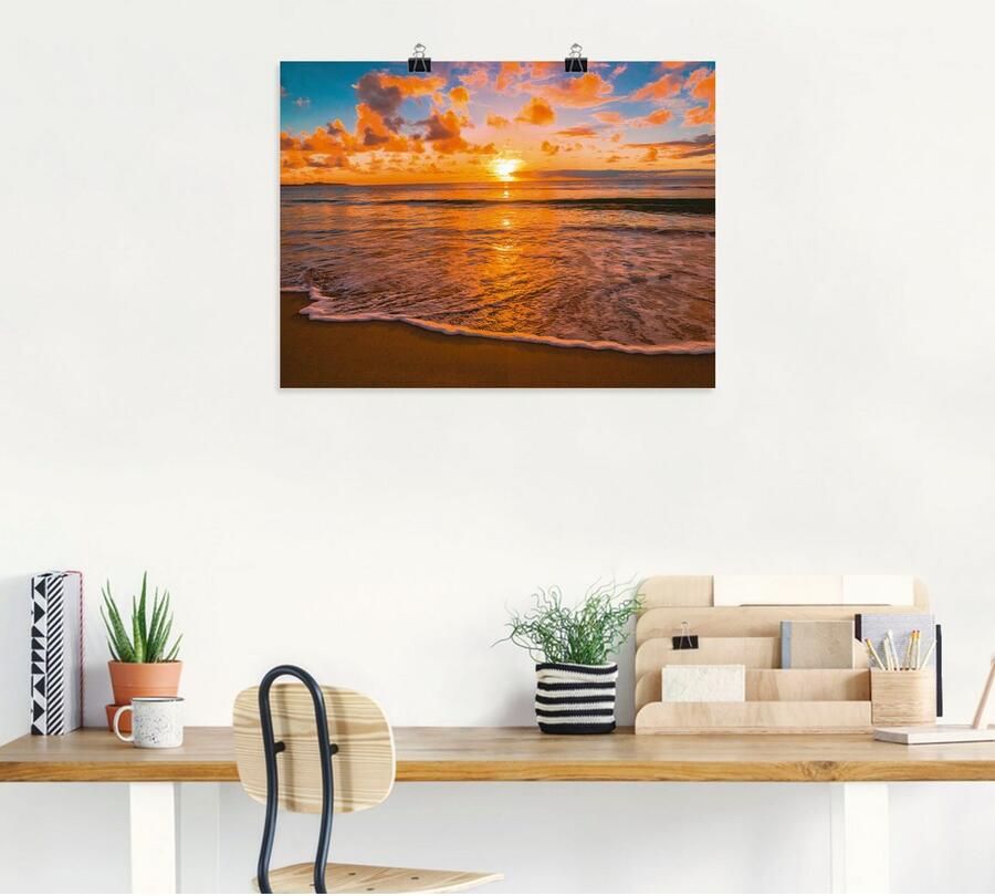 Artland Artprint Zonsondergang aan het strand als artprint op linnen poster in verschillende formaten maten - Foto 3