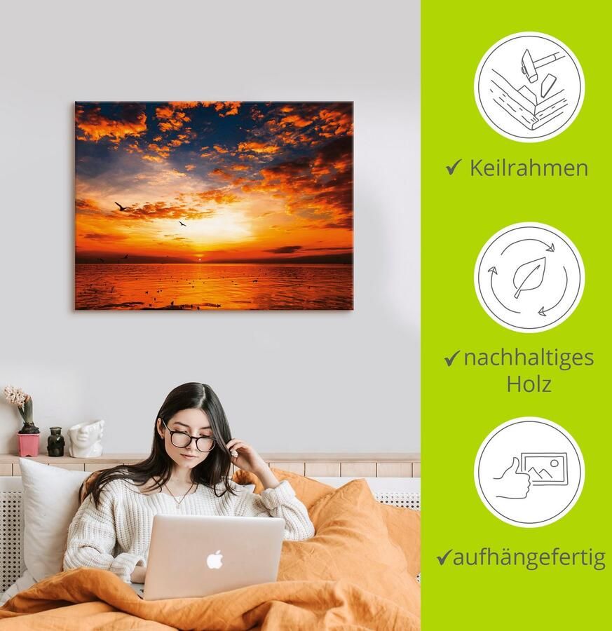 Artland Artprint Zonsondergang aan het strand als artprint op linnen poster muursticker in verschillende maten - Foto 4