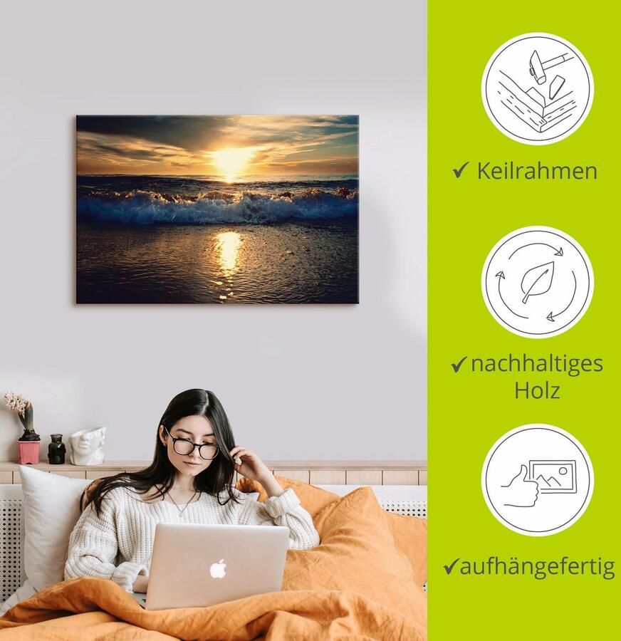 Artland Artprint Zonsondergang aan zee als artprint van aluminium artprint voor buiten artprint op linnen in verschillende maten