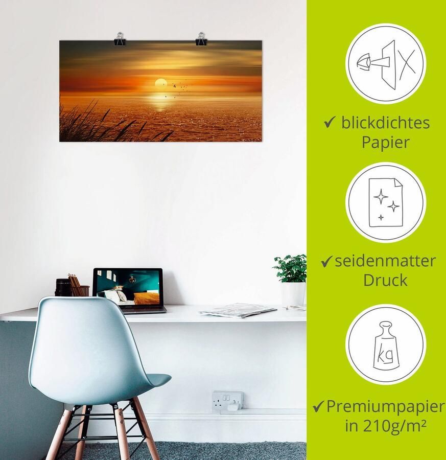 Artland Artprint Zonsondergang boven de zee als artprint op linnen poster muursticker in verschillende maten - Foto 2