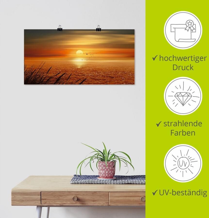 Artland Artprint Zonsondergang boven de zee als artprint op linnen poster muursticker in verschillende maten - Foto 3