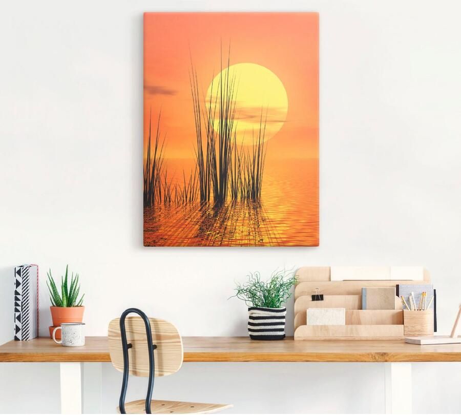 Artland Artprint op linnen Zonsondergang met riet - Foto 3