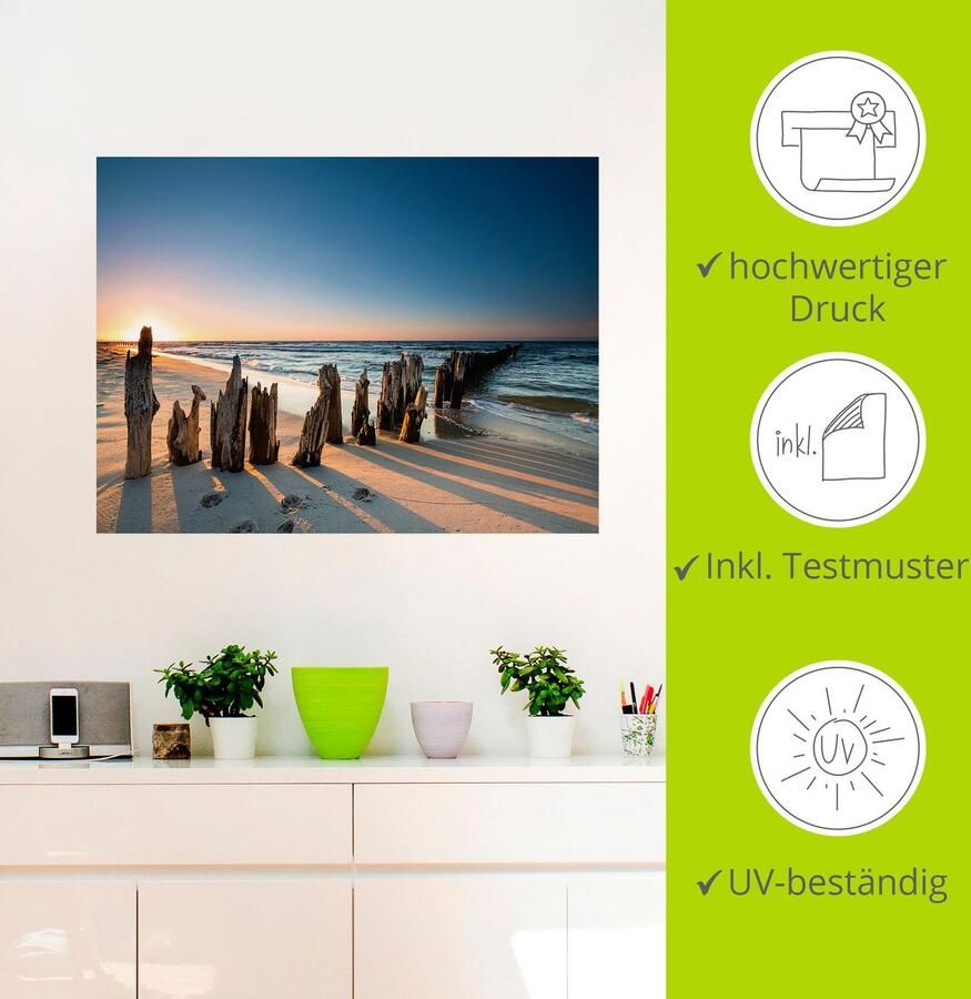 Artland Artprint Zonsondergang strand golfbreker als artprint van aluminium artprint voor buiten artprint op linnen poster muursticker - Foto 3