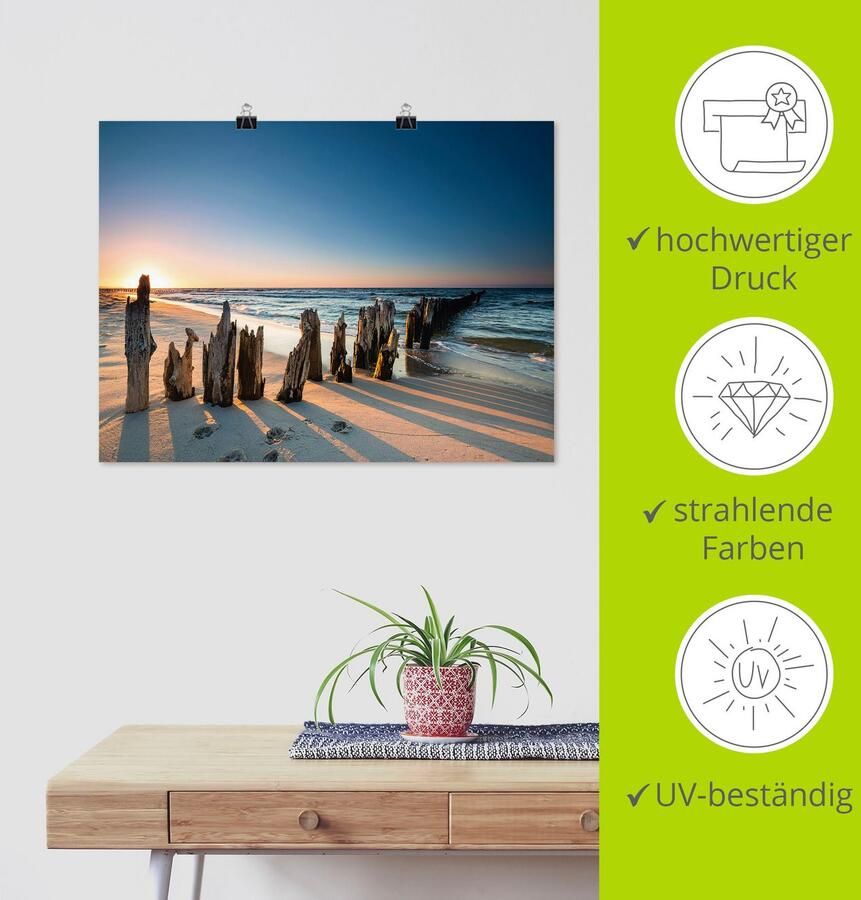 Artland Artprint Zonsondergang strand golfbreker als artprint van aluminium artprint voor buiten artprint op linnen poster muursticker - Foto 3