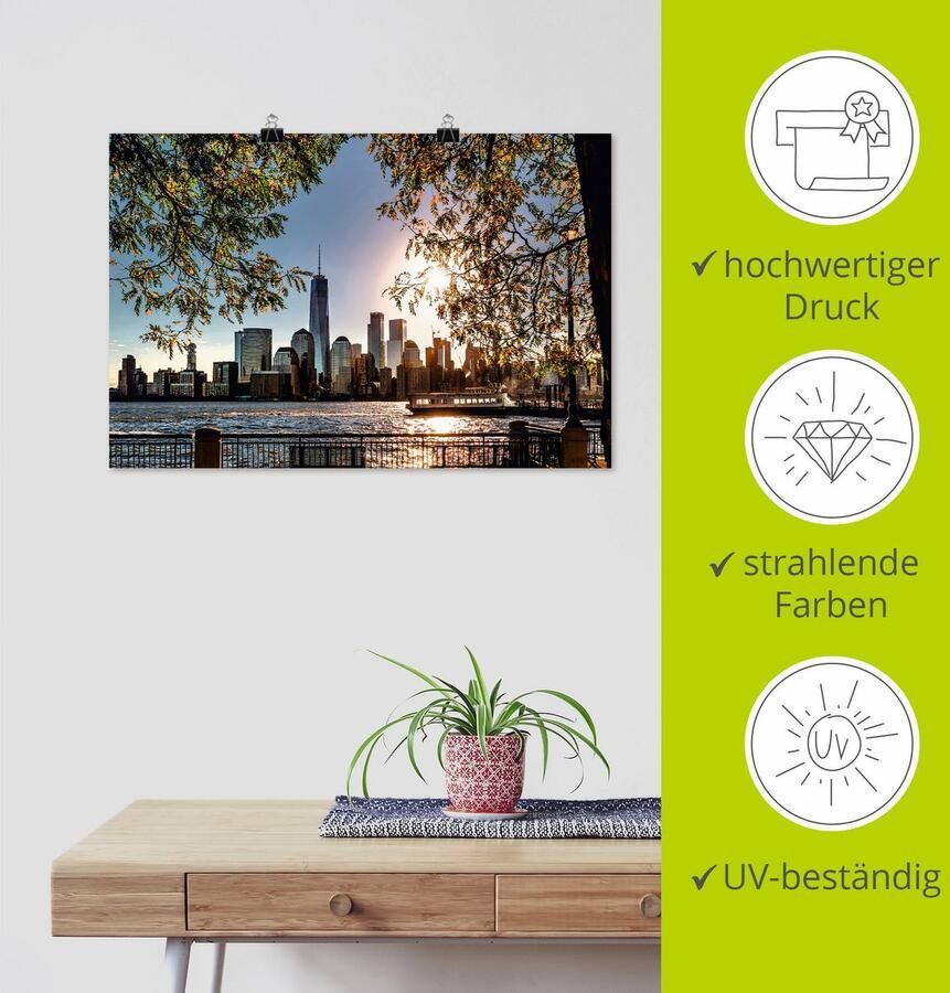 Artland Artprint Zonsopkomst boven New York als artprint van aluminium artprint voor buiten artprint op linnen poster muursticker - Foto 2