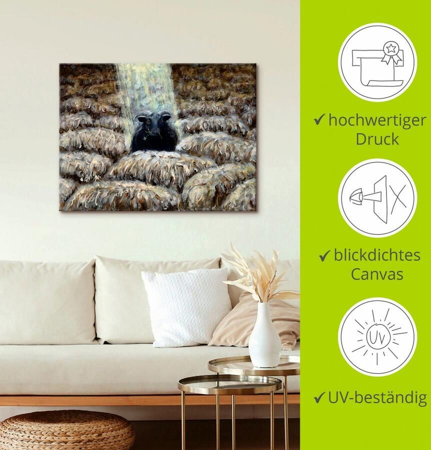 Artland Artprint Zwarte schaap als artprint op linnen in verschillende maten - Foto 3