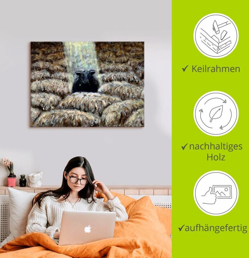 Artland Artprint Zwarte schaap als artprint op linnen in verschillende maten - Foto 2