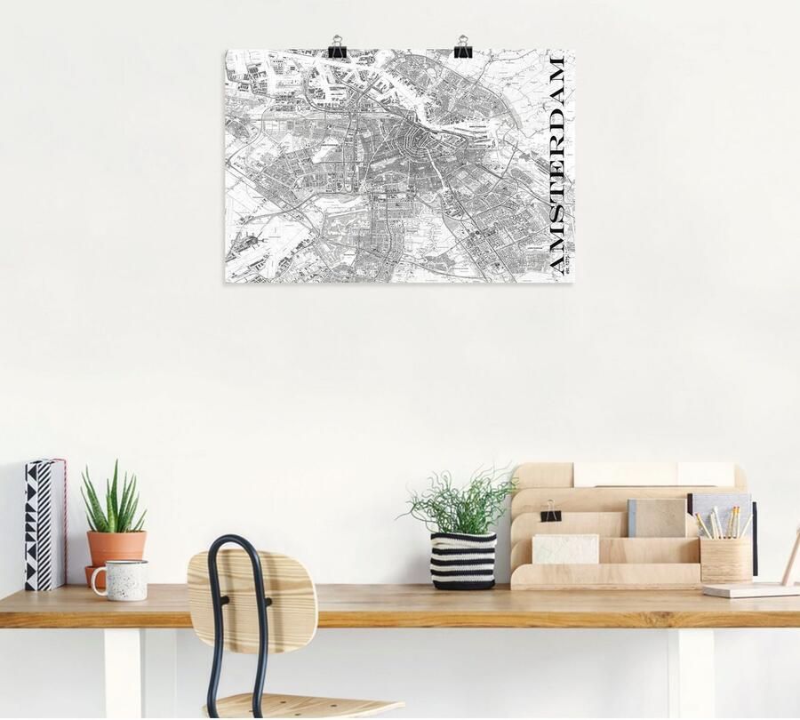 Artland Poster Amsterdam kaart straten kaart als artprint van aluminium artprint op linnen muursticker of poster in verschillende maten - Foto 3