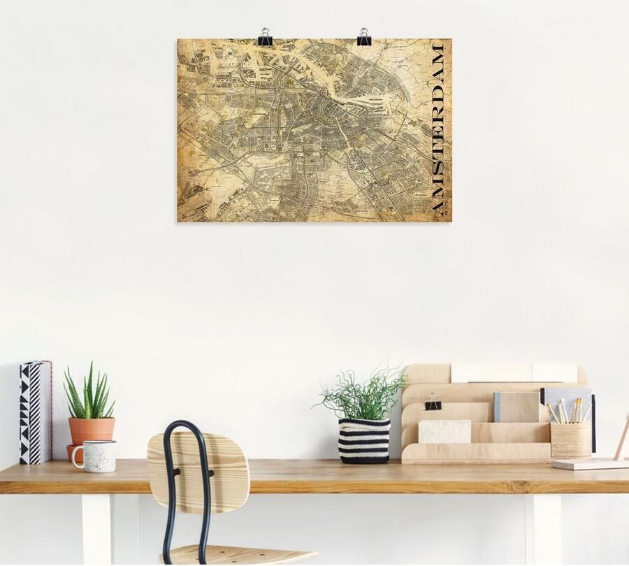 Artland Poster Amsterdam kaart straten kaart Sepia als artprint van aluminium artprint op linnen muursticker of poster in verschillende maten - Foto 4