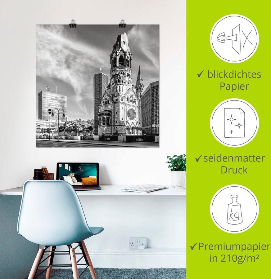 Artland Poster Berlijn Kaiser-Wilhelm-Gedächtniskirche als artprint van aluminium artprint op linnen muursticker of poster in verschillende maten - Foto 2