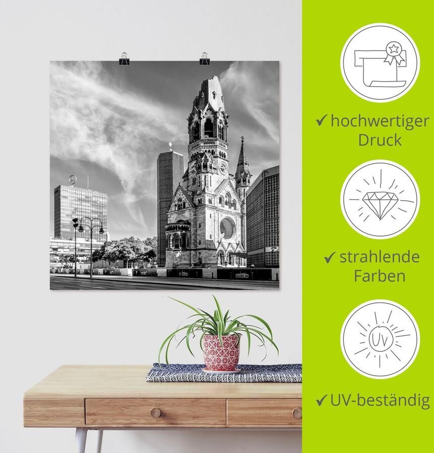 Artland Poster Berlijn Kaiser-Wilhelm-Gedächtniskirche als artprint van aluminium artprint op linnen muursticker of poster in verschillende maten - Foto 3