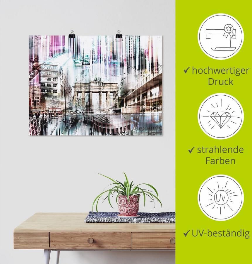 Artland Poster Berlijn Skyline collage I als artprint op linnen muursticker of poster in verschillende maten - Foto 4