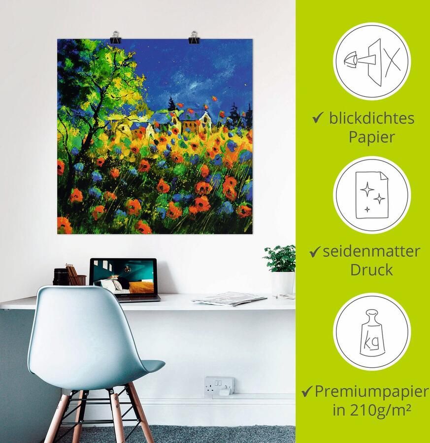 Artland Poster Blauwe en rode klaprozen als artprint van aluminium artprint op linnen muursticker of poster in verschillende maten - Foto 2