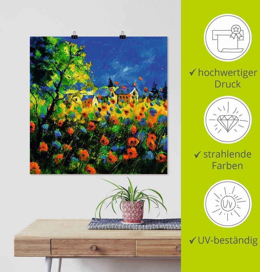 Artland Poster Blauwe en rode klaprozen als artprint van aluminium artprint op linnen muursticker of poster in verschillende maten - Foto 3