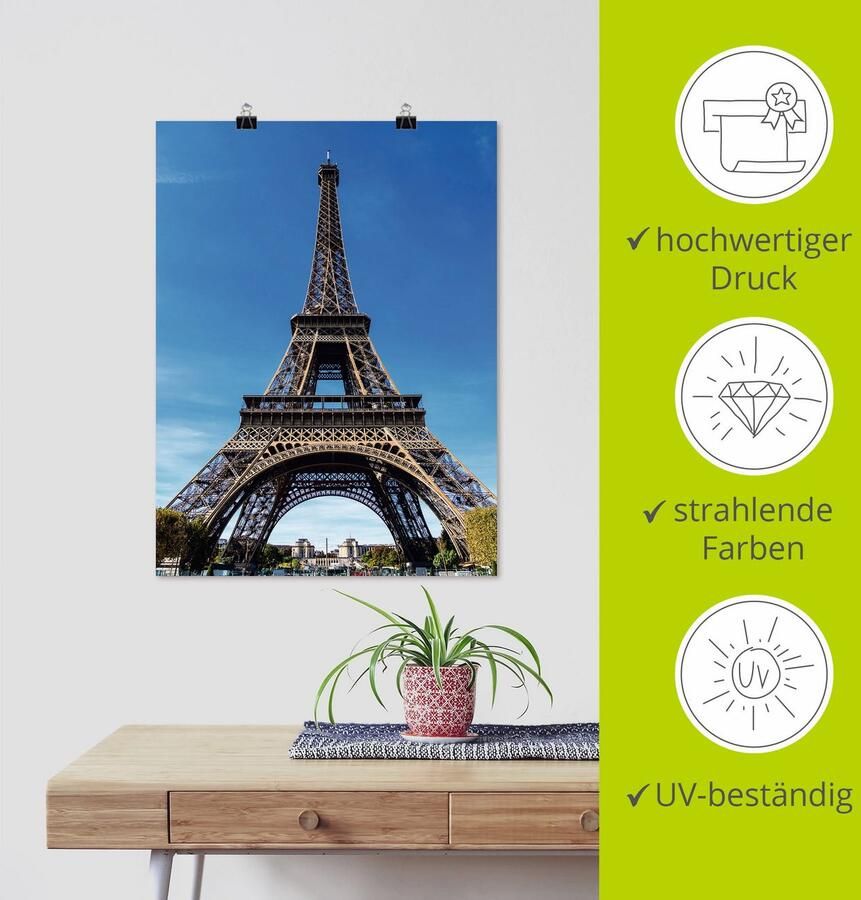 Artland Poster Blik op de Eiffeltoren in Parijs II als artprint van aluminium artprint op linnen muursticker of poster in verschillende maten - Foto 3