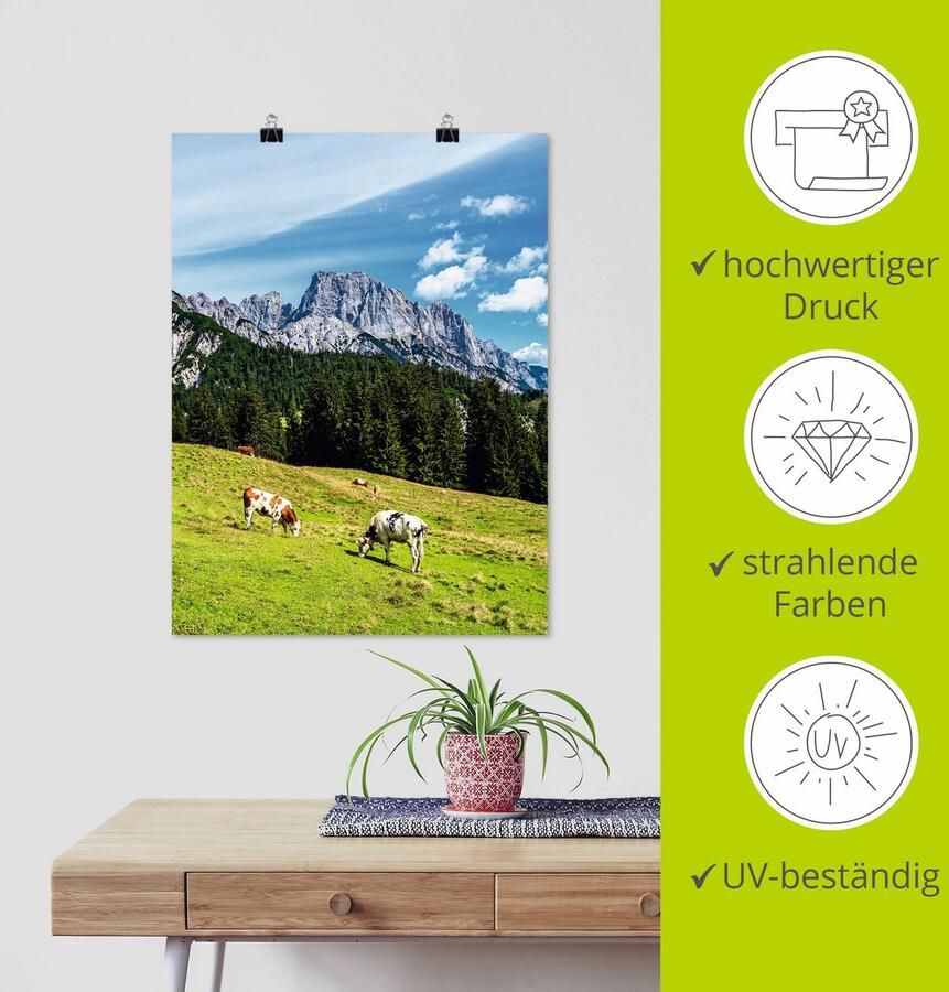 Artland Poster Blik op de Litzlalm met koeien als artprint van aluminium artprint op linnen muursticker of poster in verschillende maten - Foto 3