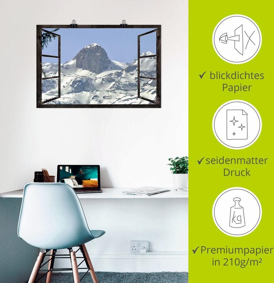 Artland Poster Blik uit het venster Reiteralm als artprint van aluminium artprint op linnen muursticker of poster in verschillende maten - Foto 2