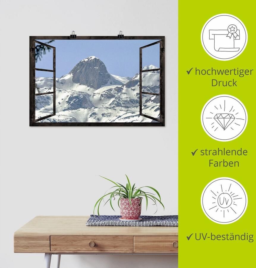 Artland Poster Blik uit het venster Reiteralm als artprint van aluminium artprint op linnen muursticker of poster in verschillende maten - Foto 3