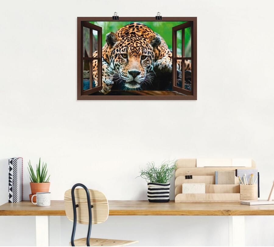 Artland Poster Blik uit het venster Zuid-Amerikaanse jaguar als artprint van aluminium artprint op linnen muursticker of poster in verschillende maten - Foto 4