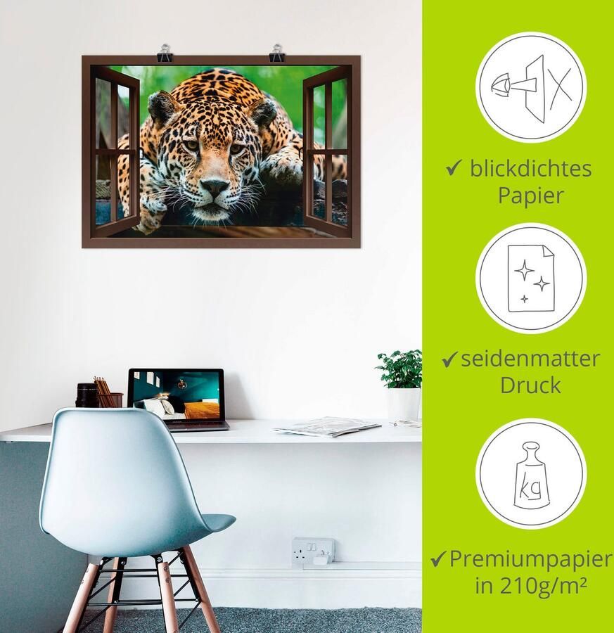 Artland Poster Blik uit het venster Zuid-Amerikaanse jaguar als artprint van aluminium artprint op linnen muursticker of poster in verschillende maten - Foto 2