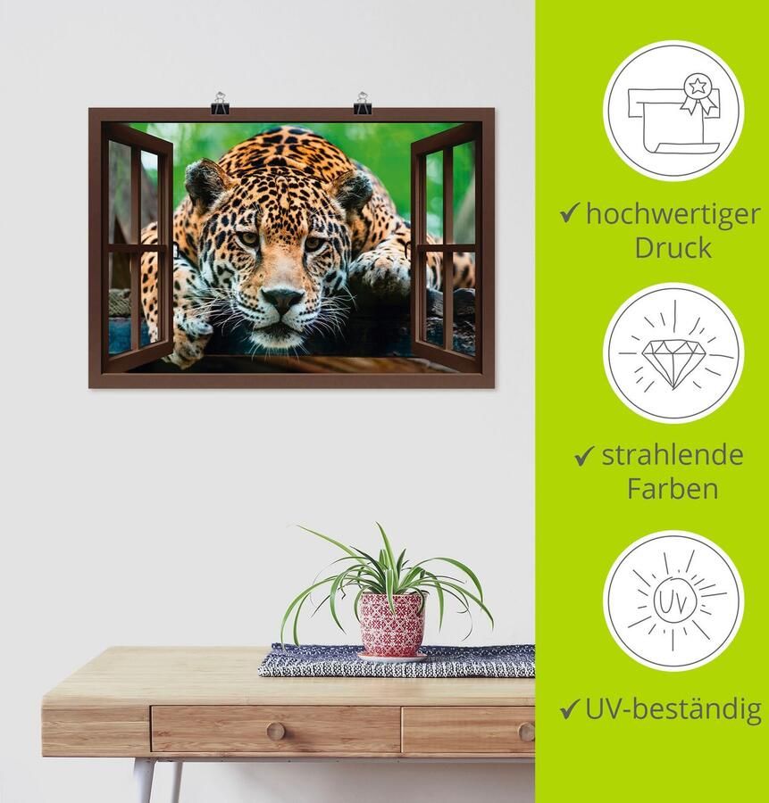 Artland Poster Blik uit het venster Zuid-Amerikaanse jaguar als artprint van aluminium artprint op linnen muursticker of poster in verschillende maten - Foto 3