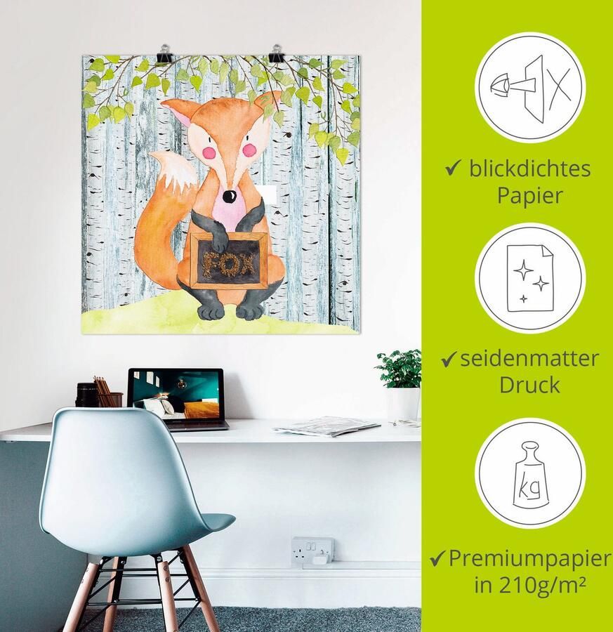 Artland Poster Bosvriendjes- de slimme vos als artprint van aluminium artprint op linnen muursticker of poster in verschillende maten - Foto 2