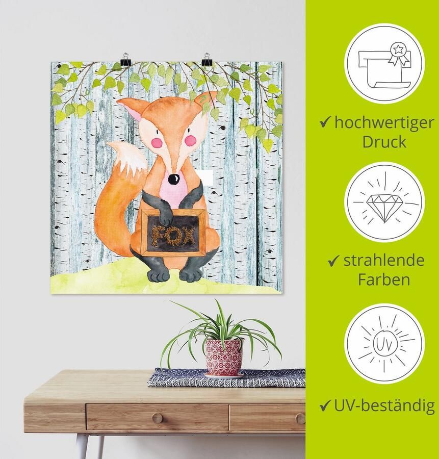 Artland Poster Bosvriendjes- de slimme vos als artprint van aluminium artprint op linnen muursticker of poster in verschillende maten - Foto 3