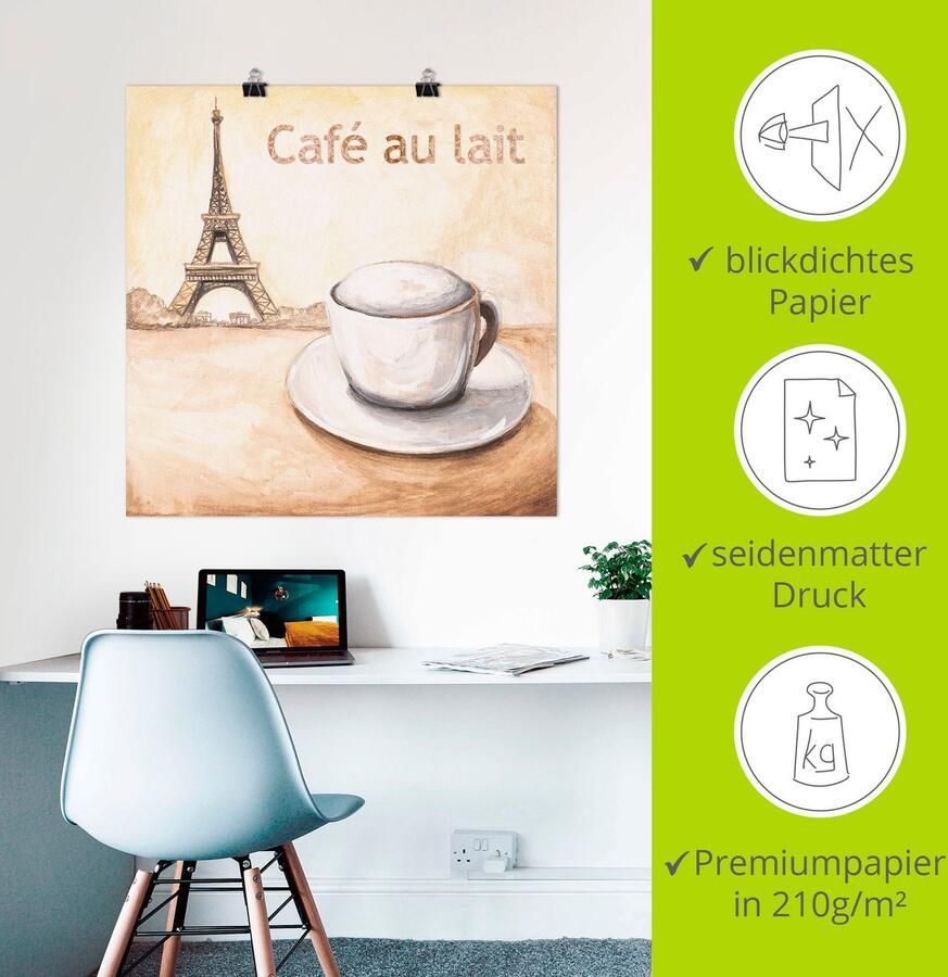 Artland Poster Café au lait in Parijs als artprint van aluminium artprint op linnen muursticker of poster in verschillende maten - Foto 2