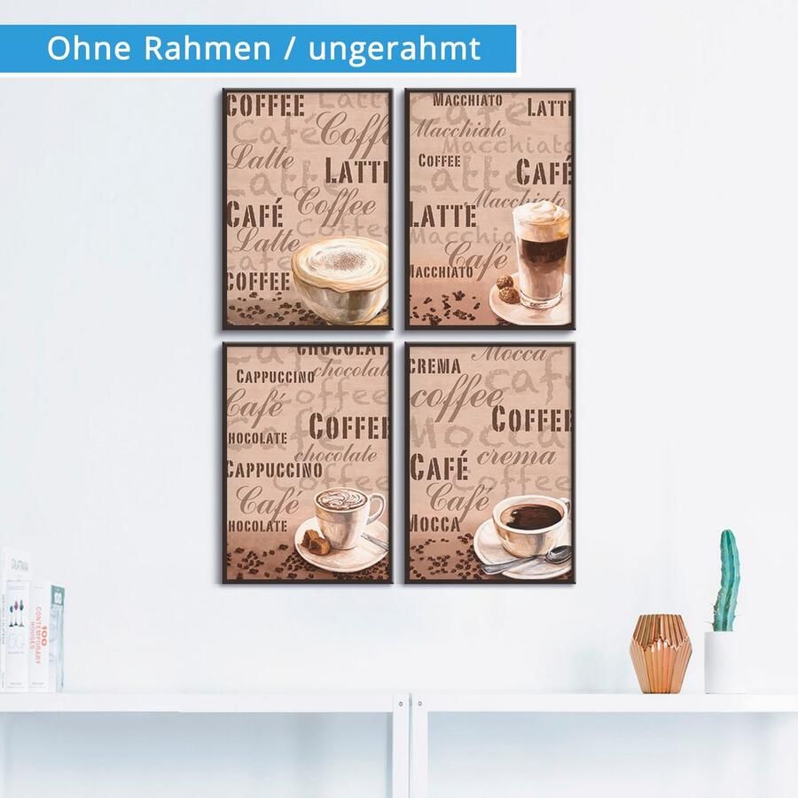 Artland Poster Café au lait latte MacchiatoChocolade (4 stuks)
