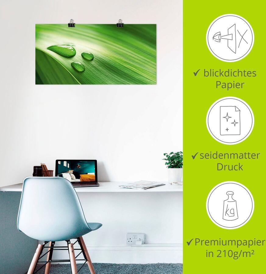 Artland Poster Close-up van een groen plantenblad als artprint op linnen muursticker of poster in verschillende maten - Foto 4