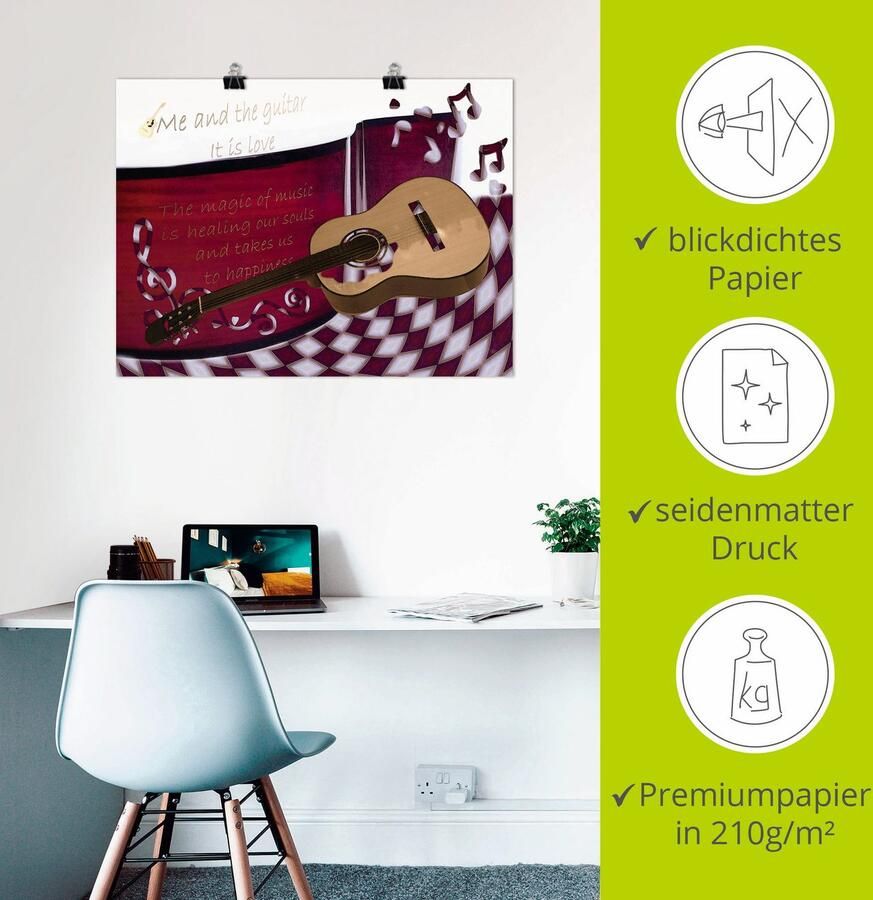 Artland Poster De gitaar en ik als artprint van aluminium artprint op linnen muursticker of poster in verschillende maten - Foto 2