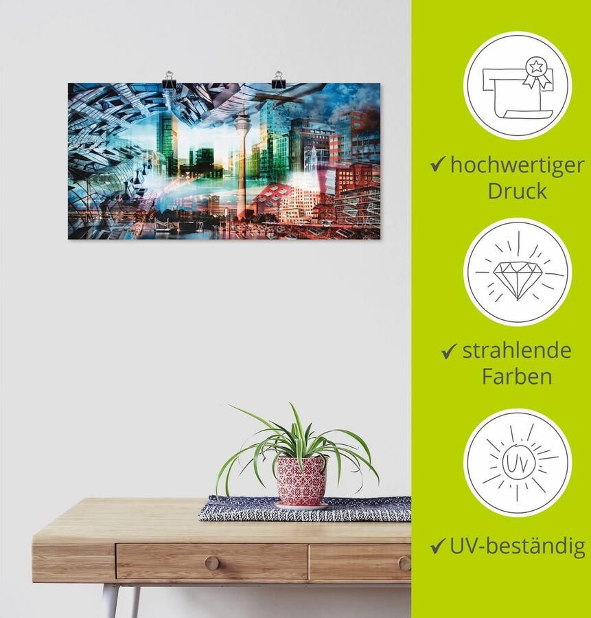 Artland Poster Düsseldorf skyline collage VII als artprint op linnen muursticker of poster in verschillende maten - Foto 3