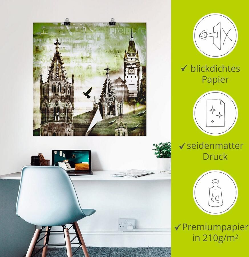 Artland Poster Freiburg skyline abstracte collage als artprint op linnen muursticker of poster in verschillende maten - Foto 3