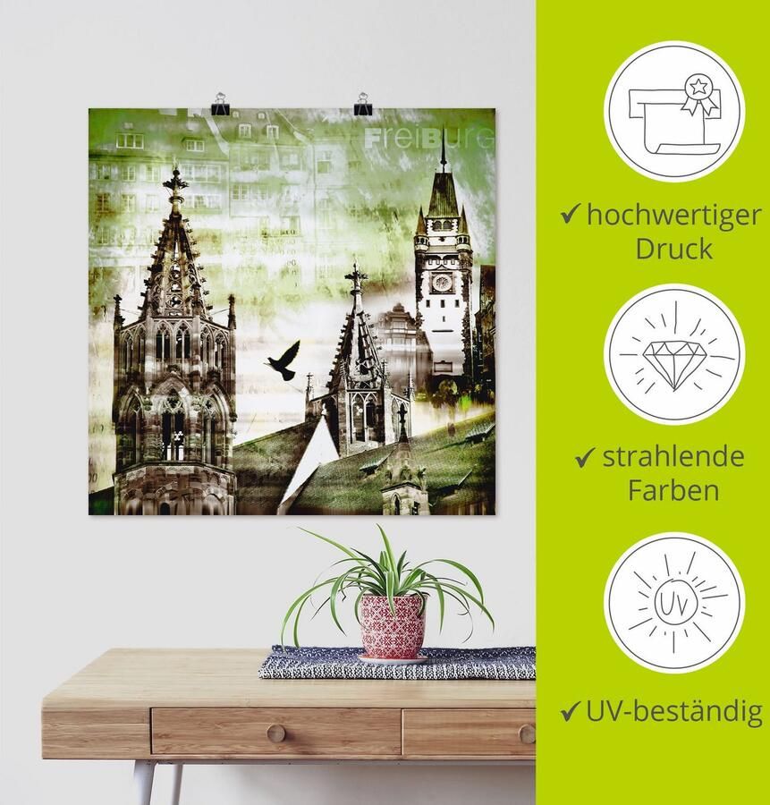 Artland Poster Freiburg skyline abstracte collage als artprint op linnen muursticker of poster in verschillende maten - Foto 4