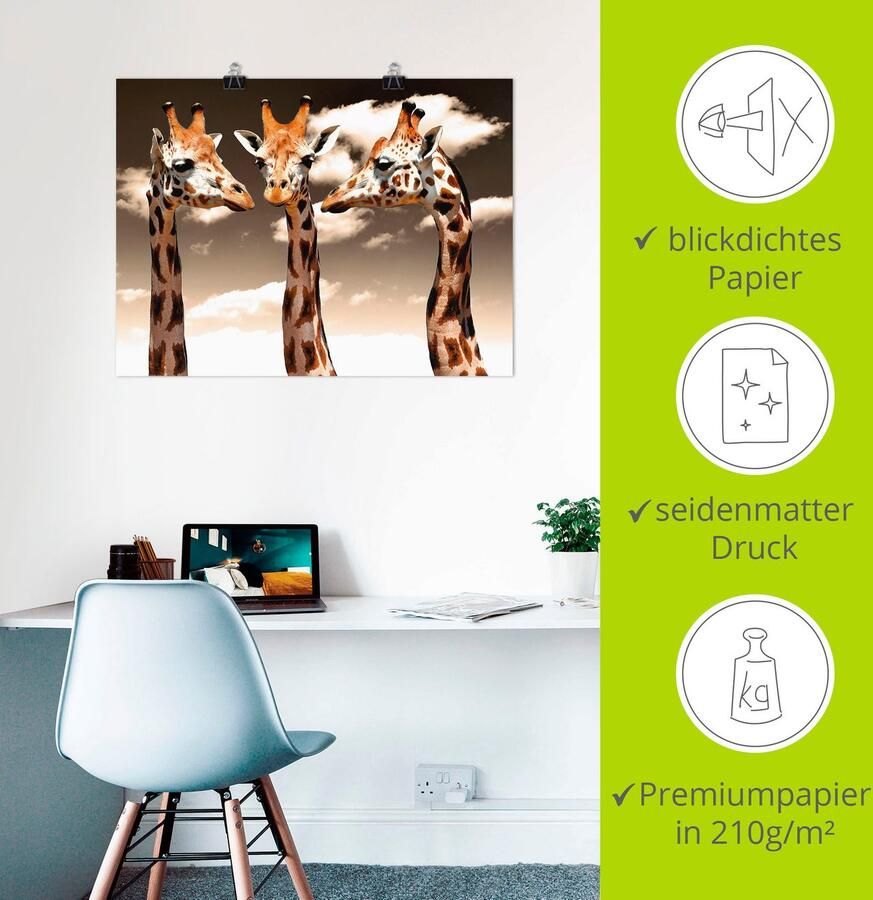 Artland Poster Giraffe_sepia als artprint van aluminium artprint op linnen muursticker of poster in verschillende maten - Foto 2
