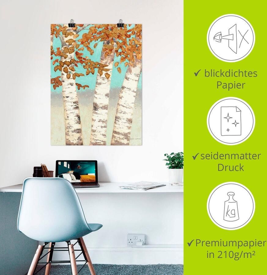 Artland Poster Goudkleurige berken III als artprint op linnen muursticker of poster in verschillende maten - Foto 2