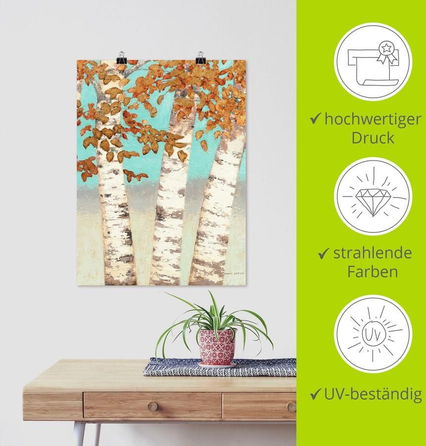Artland Poster Goudkleurige berken III als artprint op linnen muursticker of poster in verschillende maten - Foto 3