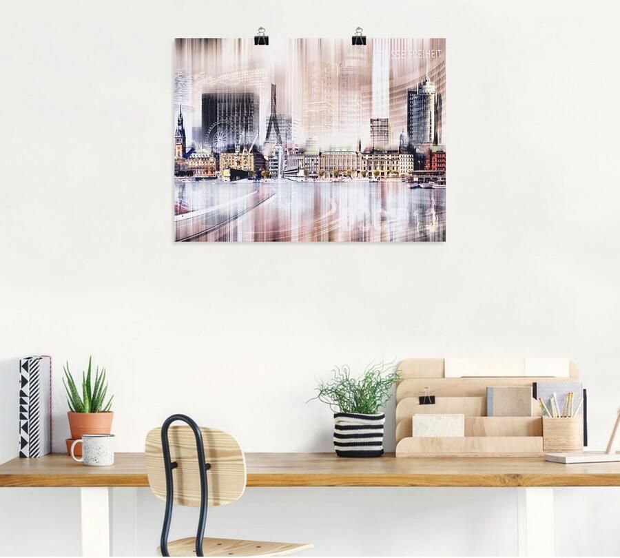 Artland Poster Hamburg skyline abstracte collage II als artprint op linnen muursticker of poster in verschillende maten - Foto 4