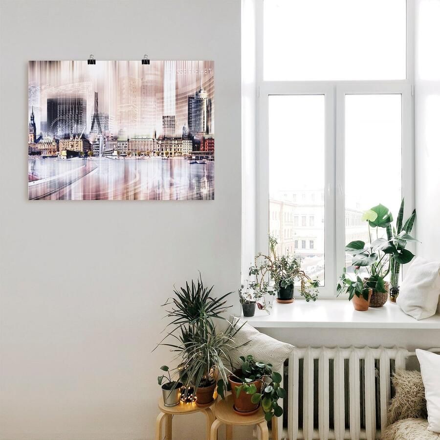 Artland Poster Hamburg skyline abstracte collage II als artprint op linnen muursticker of poster in verschillende maten