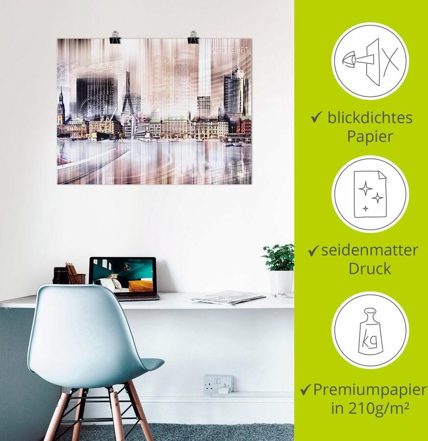 Artland Poster Hamburg skyline abstracte collage II als artprint op linnen muursticker of poster in verschillende maten - Foto 2