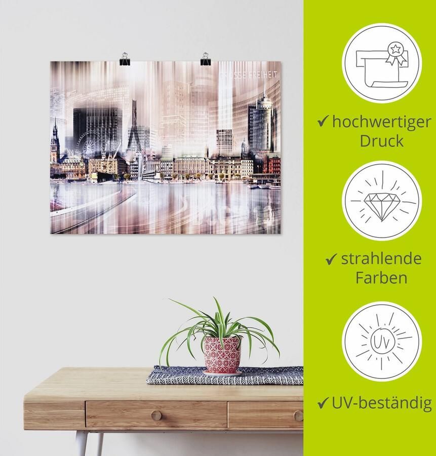 Artland Poster Hamburg skyline abstracte collage II als artprint op linnen muursticker of poster in verschillende maten - Foto 3