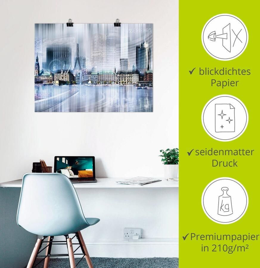 Artland Poster Hamburg Skyline collage I als artprint op linnen muursticker of poster in verschillende maten - Foto 3