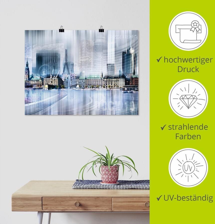 Artland Poster Hamburg Skyline collage I als artprint op linnen muursticker of poster in verschillende maten - Foto 4