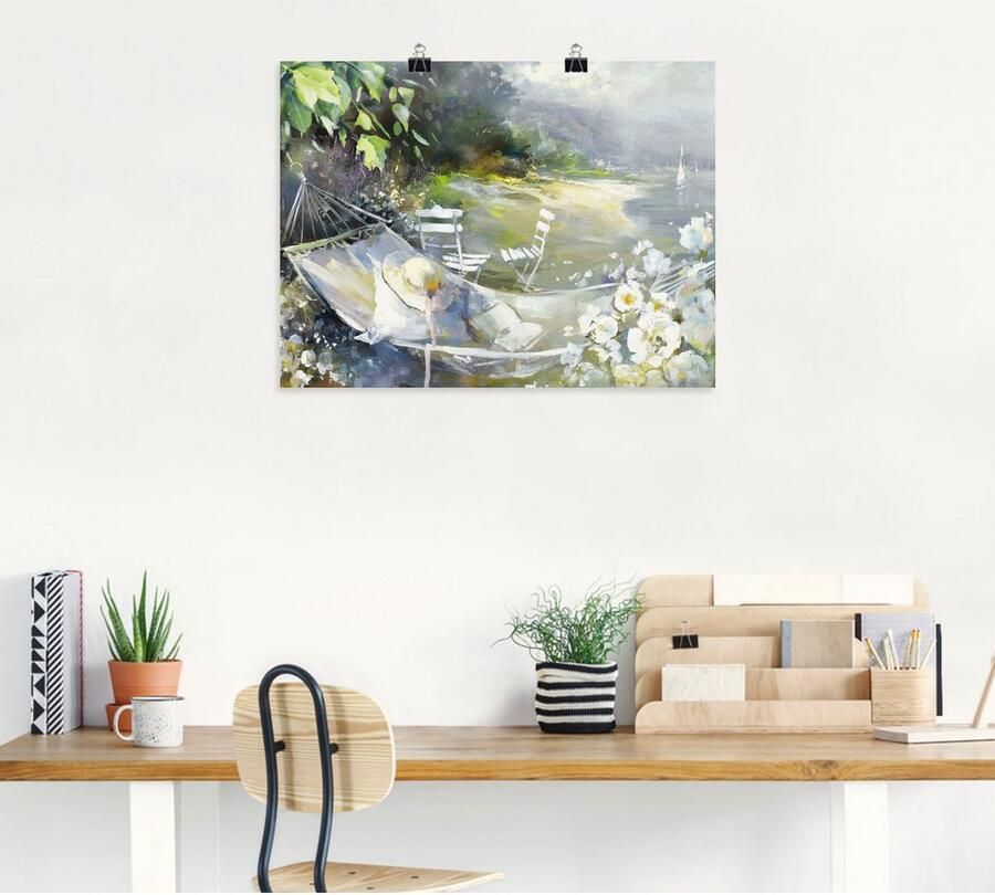 Artland Poster Hangmat in de buurt van de zee als artprint op linnen muursticker of poster in verschillende maten - Foto 4