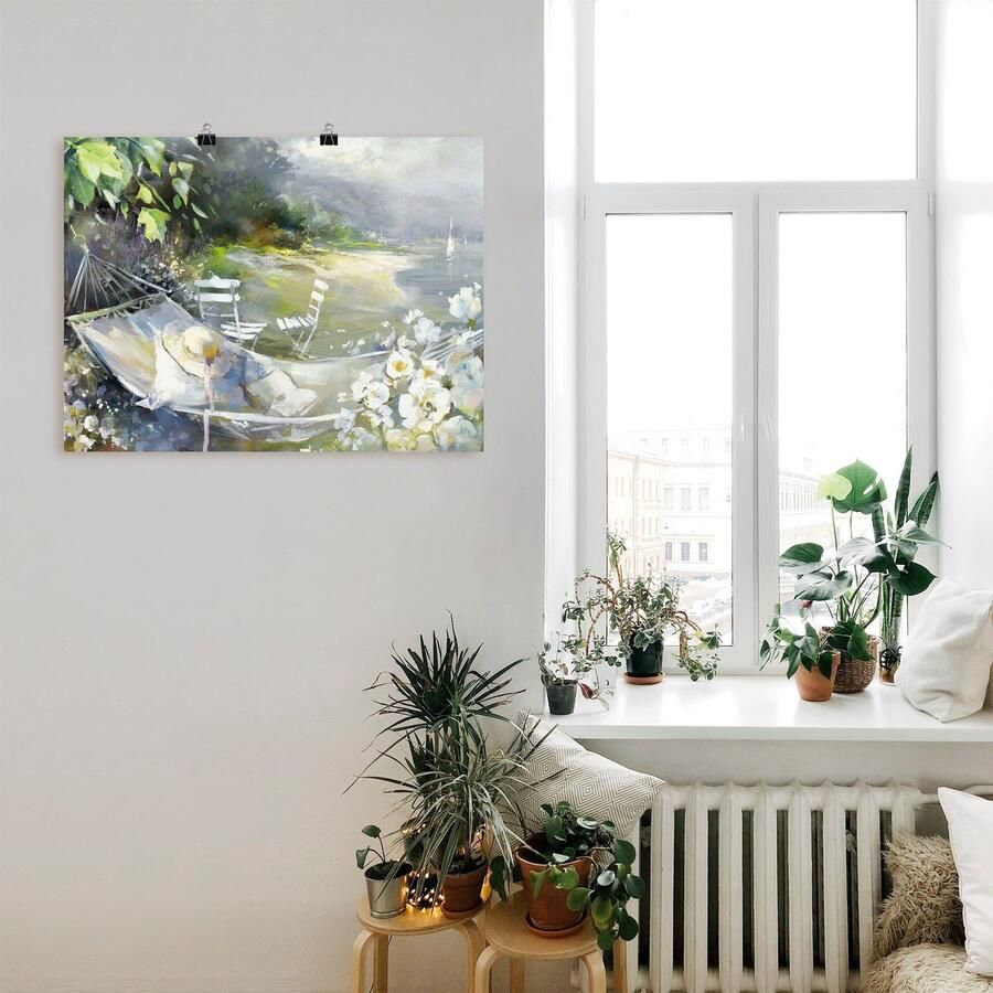 Artland Poster Hangmat in de buurt van de zee als artprint op linnen muursticker of poster in verschillende maten