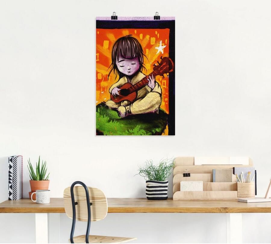 Artland Poster Jongen met gitaar graffiti als artprint van aluminium artprint op linnen muursticker of poster in verschillende maten - Foto 4