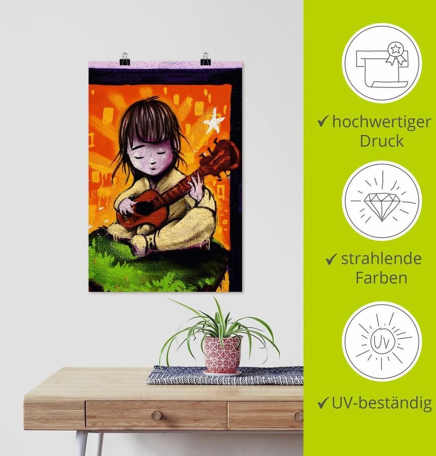 Artland Poster Jongen met gitaar graffiti als artprint van aluminium artprint op linnen muursticker of poster in verschillende maten - Foto 3